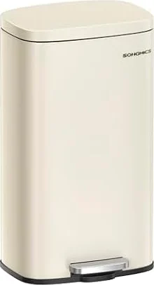 SONGMICS Mülleimer Küche, 30 Liter, Abfalleimer, Treteimer, mit Deckel, Softclose, Fußpedal, Stahl, Inneneimer, sandbeige LTB03A02