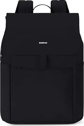 ECOHUB Rucksack Damen, 16 Zoll Laptop Rucksack, Tagesrucksäcke mit 8 Fächern & diebstahlsicherer Tasche, Daypack mit Trolley-Schlitz für Schule, Uni, Arbeit & Reise (Midnight Black)