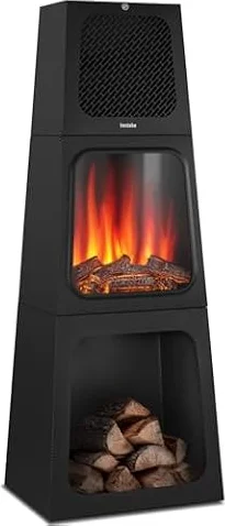 tectake® Elektrokamin mit Kaminfeuer Effekt, elektrischer Kamin mit Heizlüfter, Elektro Kamin, 2 Heizstufen 900W/1800W, Kamin mit 3D-Flammeneffekt, integriertes Thermostat, Überhitzungsschutz, schwarz