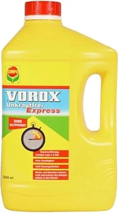 VOROX Unkrautfrei Express - Bekämpfung von Unkräutern an Zierpflanzen, Obst und Gemüse, wirkt gegen Algen, Moos und mehr als 50 Unkräuter - 2,2L Konzentrat - 4,85 Pfund