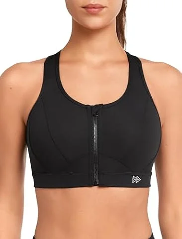 Yvette Sport BH Starker Halt Vorderverschluss,Schwarz,L | Mesh Ringerrücken,Große Größen,eingenähte Cups,für Lauf Joggen Reiten