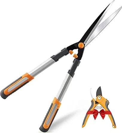 AIRAJ Heckenschere 60cm,leichter Heckenscheren, Für Form-und Rückschnitt von Hecken,Gehärtete Stahl-Klingen/antihaftbeschichtet/Softgrip-Funktion,Professionell Heckenschere manuell mit Wellenschliff
