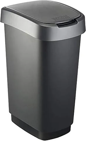 Rotho Twist Mülleimer Küche 50 L schmaler Mülleimer mit Deckel PP Silber