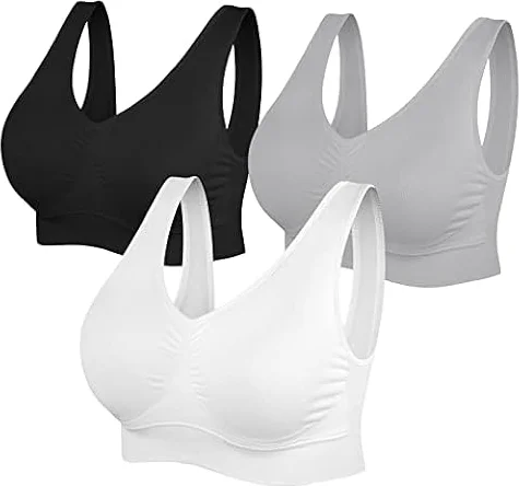 SIMIYA Bustier Damen BH ohne Bügel große Brüste Sport BH Schlaf BH Bralette | Starker Halt Sports Bra,ohne Verschluss Push Up,Bequem Abnehmbare Polster für Alltag,Schwarz+weiß+grau,XXL