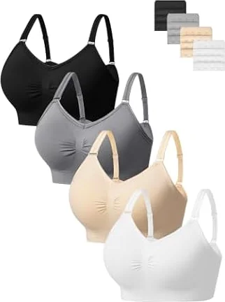 HBselect 4er BH Damen ohne Bügel Nahtloser Sports BH Seamless Bralettes | Sport BH Damen mit starker Halt Träger, Bügelloser T-Shirt Bra, gepolsterte Yoga Bustier für Große Brüste, Push Up BH Nahtlos
