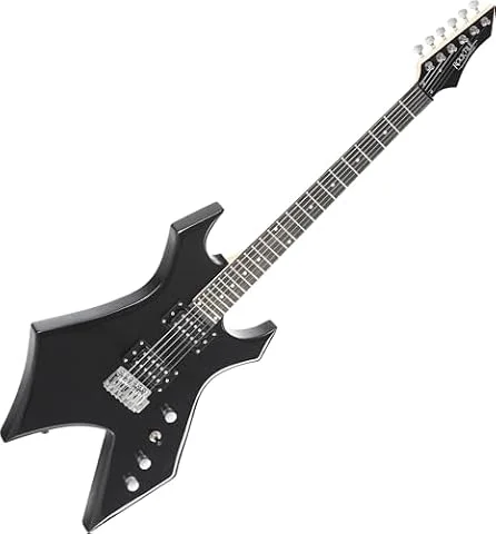 Rocktile Warhead E-Gitarre - Rocktile Heavy-Series - Korpus: Linde - 2 Humbucker Tonabnehmer - 24 Bünde - Griffbrett aus selektiertem Hartholz - Vintage String Thru Tremolo - Black Gloss