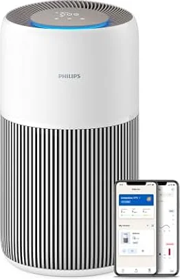 Philips Luftreiniger 2200 Serie, Weiß, für Räume bis 104 m² | CADR 400 m³/h, AIR+-App, HEPA NanoProtect-Filter, entfernt bis zu 99,97% Schadstoffe, ultraleise & für Allergiker (AC2210/10)