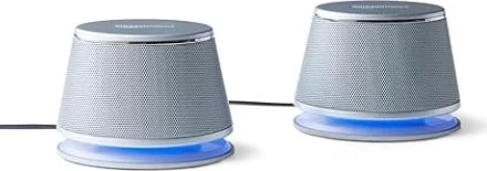 Amazon Basics PC Lautsprecher Stereo 2.0, 3,5-Mm-AUX, USB-Stromversorgung, 1 Paar, Silber