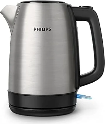 Philips Wasserkocher Daily Collection, Edelstahl, 1,7 L | Mit Kontrollanzeige, 360°-Pirouettenbasis, Mikro-Sieb-Filter, Blaue Leuchtanzeige (HD9350/90)
