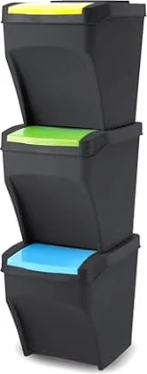 Plana Practic 3 x 25L Mülleimer Küche Stapelbox 3 Fächer - Mülltonnenbox 3er - Abfalleimer Küche mit Deckel