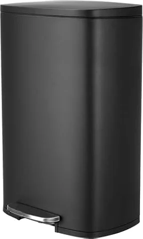 LIFERUN Mülleimer 50l aus Edelstahl, Abfalleimer, Schwarz