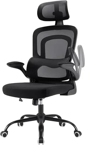 Farini Ergonomischer Stuhl Büro Computer Stuhl mit Rollen Schreibtisch für Bequemer Home Office Höhenverstellbar Chefsessel Bürostuhl mit Kopfstütze, Schwarz