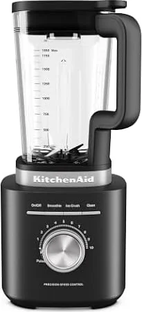 KitchenAid 5KSB2071 Pure Power Standmixer, 1,85 L | 1200 W, Glasbehälter, 10 Geschwindigkeitsstufen, asymmetrische Edelstahlklingen, Reinigungszyklus, Mattschwarz
