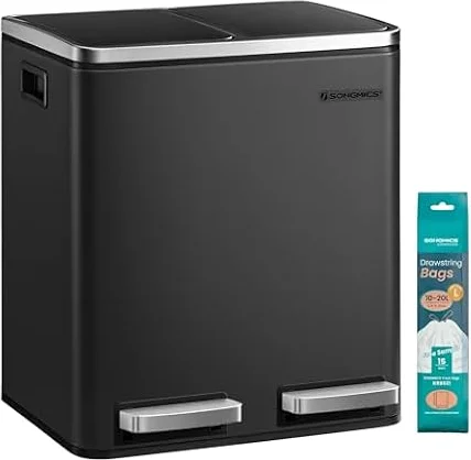 SONGMICS Mülleimer Küche, 2 x 15 Liter, Mülltrennsystem 2 Fächer