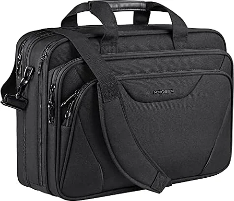 KROSER Laptoptasche bag 18 Zoll Handtasche bis 17,3 Zoll Laptop, Schwarz | Wasserdicht, Dehnbar, Schultertasche, Dokumententasche mit Schultergurt, Für Reisen/Geschäft/Schule, Für Herren/Damen