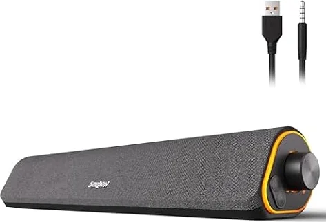 SOULION R50 PC Lautsprecher Soundbar für Desktop, Laptop, Tablet, Monitor | Bluetooth & 3,5 mm, USB Betrieben, RGB, Kabelgebundener Desktop Soundbar PC, Schwarz