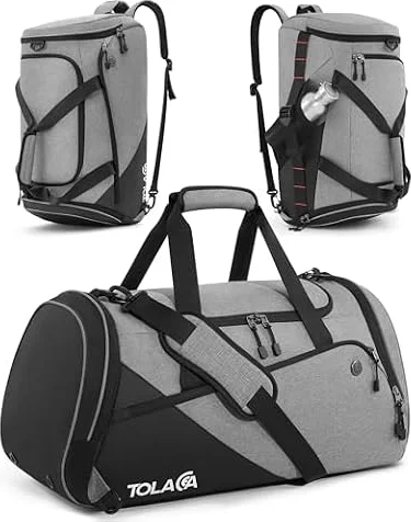 Tolaccea Sporttasche Rucksack Herren 47L mit Schuhfach & Nassfach | Wasserabweisende Oxford-Material, Rucksack‑Duffel Tasche, 15.6 Zoll Laptopfach, Flaschenhalter, für Gym, Reisen, Weekender