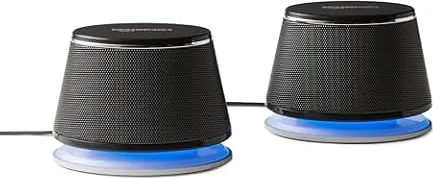 Amazon Basics PC-Lautsprecher Stereo 2.0, USB-Stromversorgung, 3,5-Mm-AUX-Eingang, 1 Paar, Schwarz