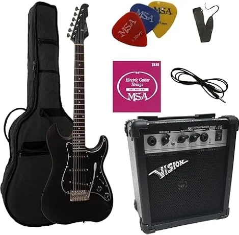 ELEKTROGITARRE MATT SCHWARZ- E-GITARRE - IM SET MIT 20WATT VERSTÄRKER - TASCHE - BAND - SAITEN - 3xPIK