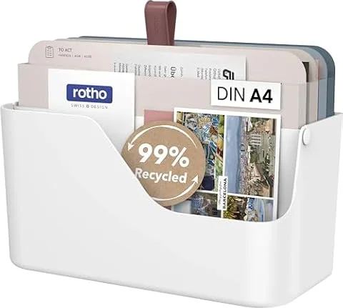 Rotho MyPaper Schreibtisch Organizer Dokumentenorganizer für Büro Weiß Blau | Dokumentenmappe Mit 4 FSC-Mappen, Wandmontage Oder Stehend, Stabiles Ordnungssystem Aus PP, Für Unterlagen, Weiß/Blau