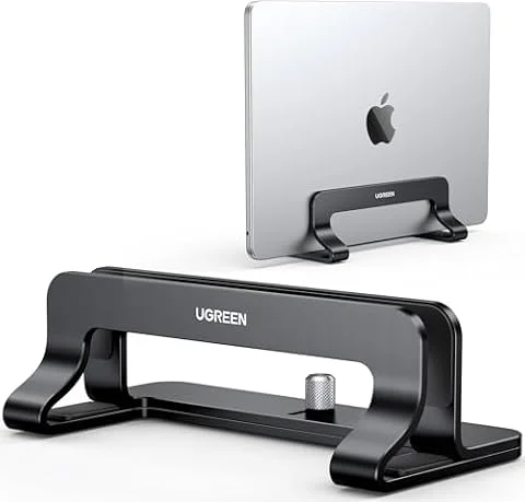 UGREEN Laptop Ständer Vertikaler Aluminium mit Thermischer Basis (Schwarz) | Hochkant Verstauen / Externer Monitor, 12-26mm Individuelle Breite Einstellbar, Hochwertige Aluminiumlegierung, Rundumschutz