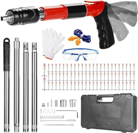 Nagelpistole Beton,Bolzenschussgerät mit Verlängerungsstange und 120 Rundnägeln,Nail gun mit 5 Kraftstufen,Dickerer Schalldämpfer,zum Befestigen von Gegenständen an Decken und Wänden(Rot)