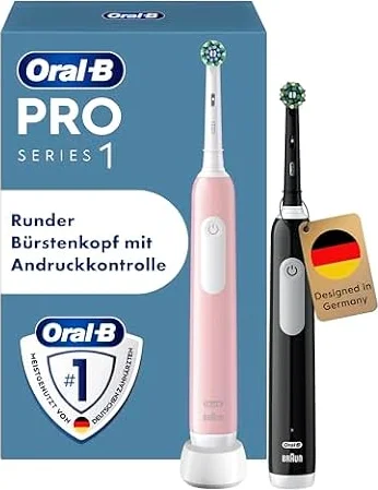 Oral-B Pro Series 1 Elektrische Zahnbürste, Doppelpack, Rosa/Schwarz | Inkl. 2 Aufsteckbürsten, Electric Toothbrush, 3 Putzmodi für Zahnpflege