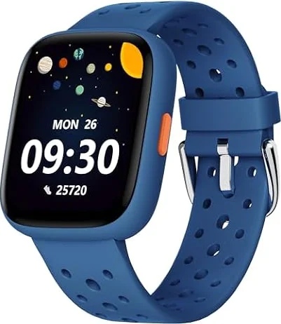 BIGGERFIVE Smartwatch Kinder mit/ohne App, 1,8" Fitness Uhr Schrittzähler | 24/7 Puls, Wecker, IP68 Wasserdicht, Schlafmonitor, Puzzlespiele, 100+ Zifferblätter für Mädchen Jungen Teens 5–16, Blau