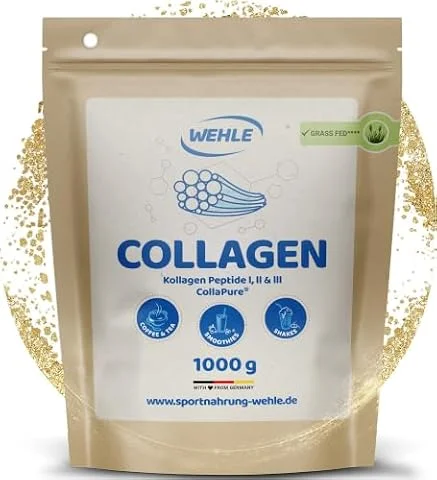 Wehle Collagen Pulver – 1000g Peptide Typ 1, 2 & 3, Kollagen Hydrolysat | Collapure® Markenrohstoff, Geschmacksneutral – abgefüllt in Deutschland, laborgeprüft