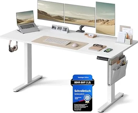 SONGMICS Höhenverstellbarer Schreibtisch 160 x 70 cm | Schreibtisch höhenverstellbar elektrisch, USB-C-Anschluss, Memory-Funktion mit 4 Höhen, wolkenweiß LSD136W01