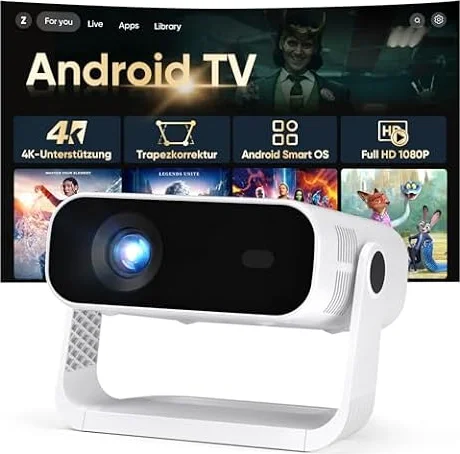 2026 Neuer Smart Mini Beamer Integrierte APP, Android 14, Unterstützt 1080P und 4K-Dekodierung, Automatische Trapezkorrektur, WiFi6 & BT5.2 ，Beamer 4K Heimkino für Handy/HDMI/PC