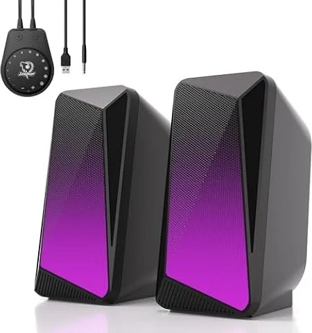 SOULION C30 PC Lautsprecher Bluetooth für Monitor, Laptop, Spiele, Desktop | Stereo-2.0 Computer Boxen mit LED, 3,5 mm Aux-Eingang, USB-Stromversorgung, 1 Paar, Schwarz
