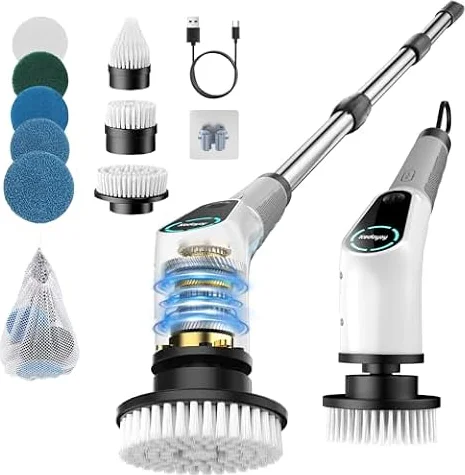 Kedoyoy Elektrische Reinigungsbürste, 8 in 1 Electric Cleaning Brush | mit austauschbaren Bohrbürstenköpfen, Wanne mopSet, Elektrische Putzbürste mit Verstellbarem Griff für Bad Küche Auto Fußbode