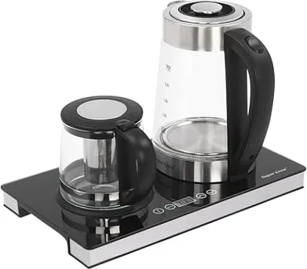 Teekocher Doppelflammiger 2.5L+1000ml Wasserkocher Glas 1500W Electric Kettle Touchscreen/Tasten Steuerungsmodus Leise Wasserkocher mit temperatureinstellung, für Kaffee, Tee, Getränke