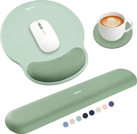 Sushret Mauspad & Tastatur Handballenauflage Set, Memory-Schaum + Gelkissen | 3-in-1 Ergonomisches Handgelenkstützen-Set, rutschfest & Slow-Rebound, Mousepad mit Handauflage, Büro & Gaming, Grün
