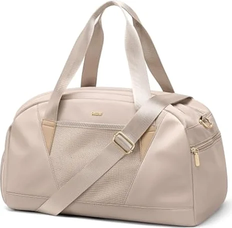 VNINE Sporttasche Damen mit Schuhfach – Leichte Handgepäck Tasche, wasserdichte Weekender Bag & Schwimmtasche für Reise, Gym & Krankenhaus Beige