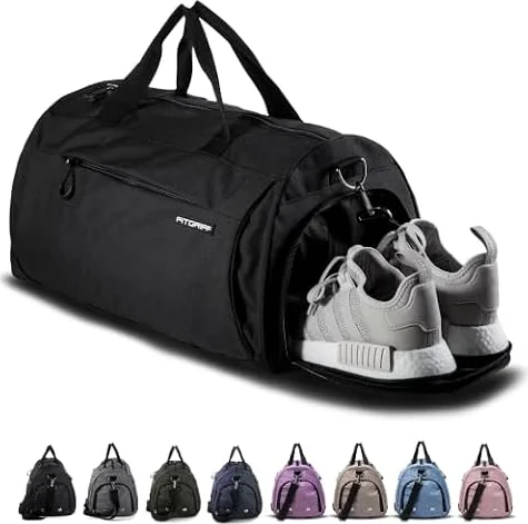 Fitgriff® Sporttasche & Reisetasche für Damen und Herren - mit Schuhfach & Nassfach - Tasche für Sport, Fitness & Reisen - Trainingstasche, Gym Bag (Black, 48 x 26 x 25 cm (Small))
