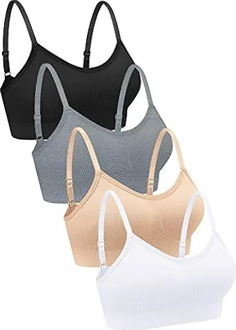 Geyoga 4 Stück Damen Sport BH, M, Schwarz, Hellgrau, Weiß, Rosa | Burstier Sport BHs für Damen, Komfort Gepolsterte Yoga Bustier, Bequem ohne Bügel