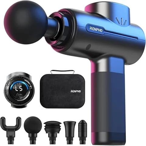 RENPHO Massagepistole mit 3200 U/min & 10MM Amplitude für Muskelentspannung | 5 Geschwindigkeiten & 5 Aufsätzen, 2500 mAh,Tragetasche Muskelmassagepistole, Geschenk für Männer und Frauen
