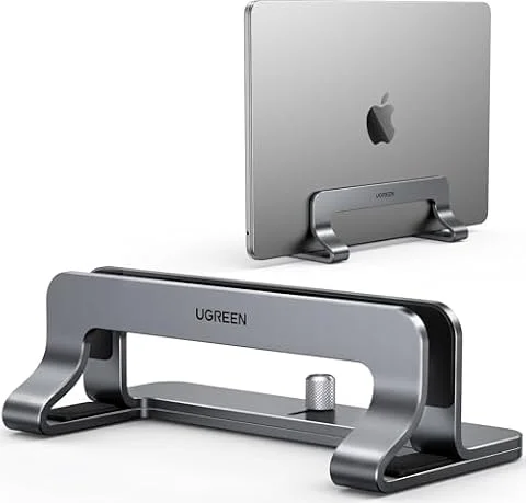 UGREEN Laptop Ständer Vertikaler Aluminium mit Thermischer Basis (Grau) | Hochkant Verstauen / Externer Monitor, 12-26mm Individuelle Breite Einstellbar, Hochwertige Aluminiumlegierung, Rundumschutz
