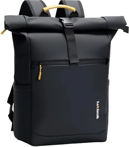 Taschmik Rolltop Rucksack wasserdicht Herren Damen wasserdichter Laptop Rucksack 17 Zoll, Schwarz