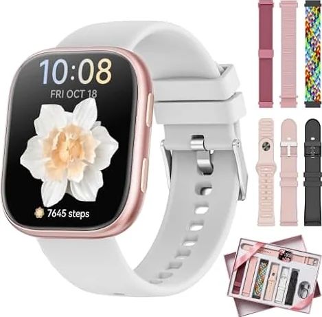Hwagol 7 Armbänder & Geschenkbox Smartwatch Damen 1.83" HD Uhr Damen | Bluetooth-Anruf, Fitness Tracker, Pulsmesser, Schlafmonitor, Schrittzähler, IP68 Wasserdicht, 110+ Sportmodi für iOS Android