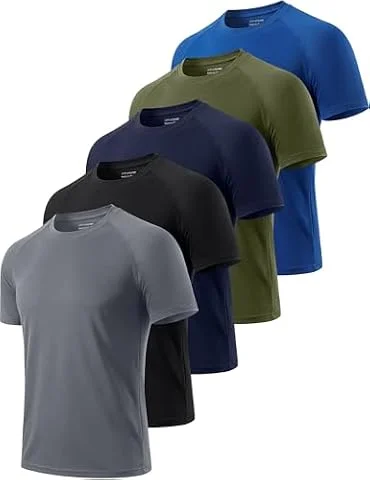 Cimic 5er Pack Sport Tshirts Herren Funktionsshirt Sportshirt Kurzarm | T shirt Trainingsshirt Männer Set, Atmungsaktive, Laufshirt Fitness Gym Wandern Men, Schwarz Grau Grün Marine Blau M