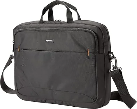 Amazon Basics Laptoptasche 43,2cm, Kompakte Umhängetasche mit Zubehörfächern, Schwarz