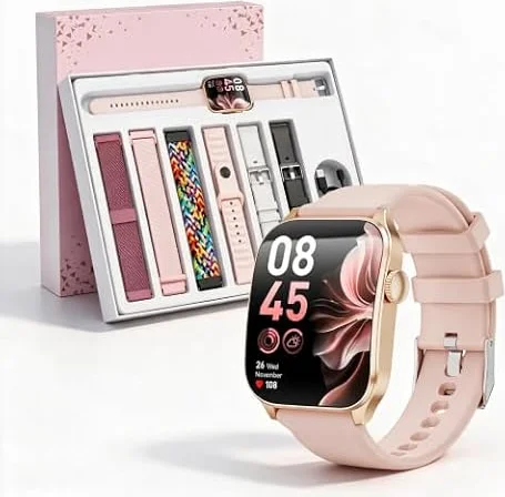 Haulvean Smartwatch Damen, 1,91" HD-Kurvdisplay mit 7 Armbänder/Geschenkbox | 100+Sportmodi Fitnessuhr mit Bluetooth Anrufen Herzfrequenz/Schlafmonitor/IP67 Wasserdicht Sportuhr für Android iOS