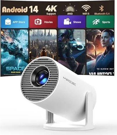 Magcubic Mini Beamer Projektor 4K Unterstützt Android 14, WiFi 6 BT 5.4 | Smart Projector Heimkino Klein Full HD 1080P Unterstützt 200 ANSI Auto Vertikale Trapezkorrektur 5W Lautsprecher