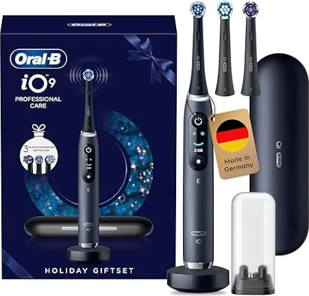 Oral-B iO Series 9 Elektrische Zahnbürste — Electric Toothbrush, Inkl. 3 Aufsteckbürsten — 7 Modi für Zahnpflege, CHIP Testsieger (11/25), Designed by Braun, Schwarz