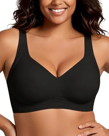 HORISUN Großen Größen Ohne Bügel BH für Damen Nahtloses Komfort Bralette | Seamless Stützender BH, Breite Träger Volle Abdeckung, T-Shirt-BH, Große Brüste Starker Halt BHs, Sport BH, Schwarz 85C