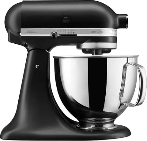 KitchenAid Artisan Küchenmaschine 4,7L Matt Schwarz | Knetet Brotteig, rührt Kuchen und schlägt Sahne; ikonisches Design mit langlebigem Zinkdruckguss-Gehäuse für Generationen