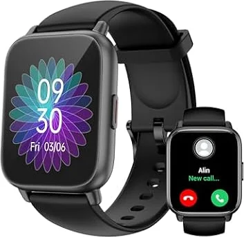 Smartwatch mit Telefonfunktion,Smartwatch für Damen Herren 1.85'' HD Screen | Fitnessuhr mit SpO2-Überwachung Pulsuhr Schlafmonitor Schrittzähler Uhr 110+ Trainingsmodi für Android iOS (2 Bänder)